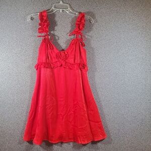 Wild Fable Vibrant Red Rosette Baby Doll Ruffled Dress XS